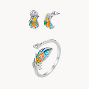 Rainbow Feather Ring & Earrings Set
